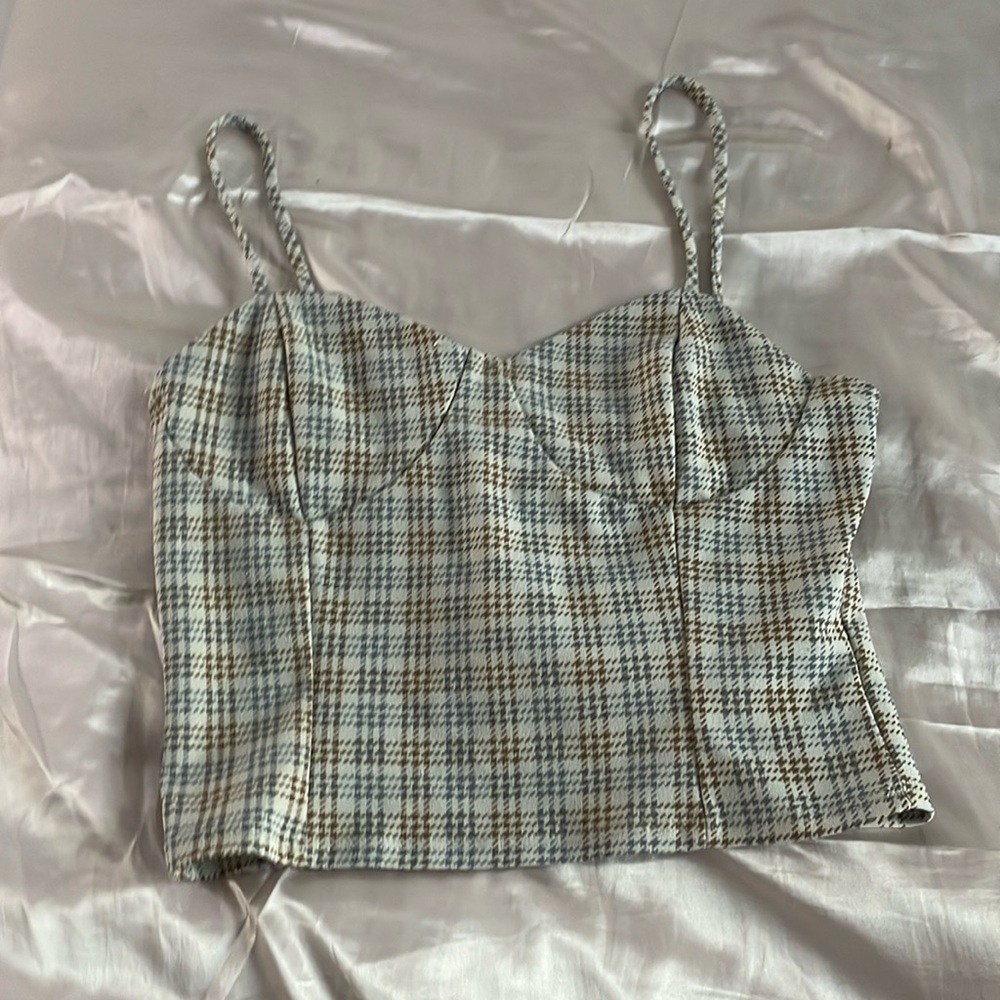 Timing Checkered Beige and Brown Plaid Camisole
